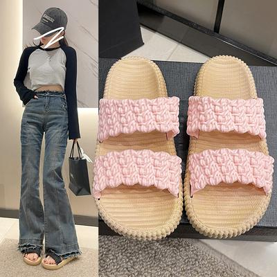 Новые односложные тапочки на платформе, женская летняя одежда, с плоским дном, открытым носком и круглым носом, модные пляжные туфли в стиле фей