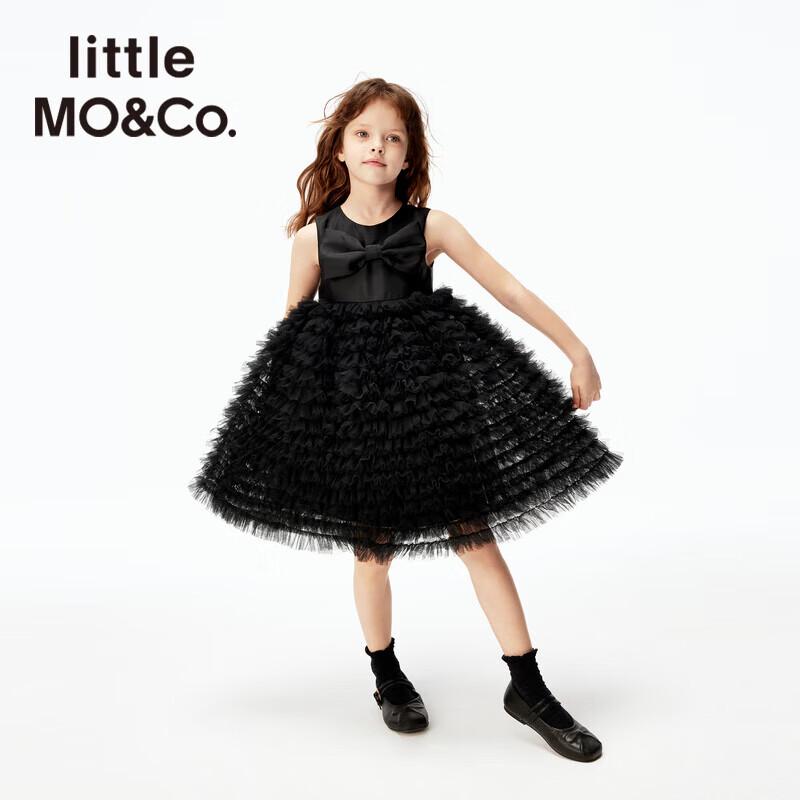 Little MO&Co. Черное сетчатое платье-туту с бантом для девочек, Осень 2025