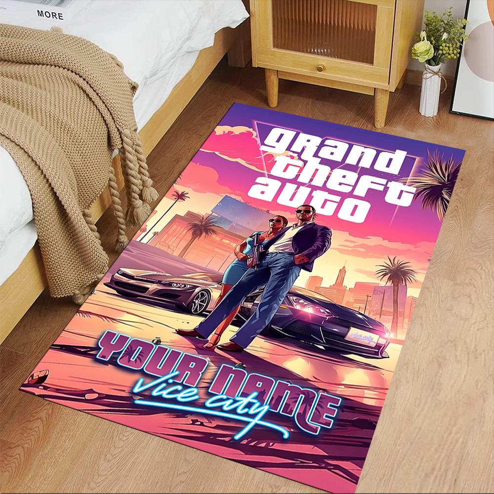 Grand Theft Auto Customized Name Floor Rug Office Rug Design for Kitchen Foyer Bedrooms Playrooms Anti-slip Rug Decorate Offices