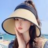Foldable Wide Brim Bucket Hat Bow Hollow Straw Hat Fashion Woven Empty Top Cap  Travel