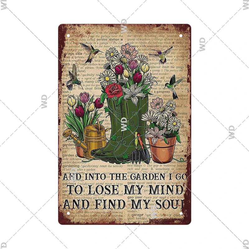 Tin Sign Garden Hoeing Aint Easy Flower Plant Sign Decor Funny Slogans Born with Plants Retro Look Metal Poster FarmhouseSign