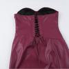 Women Sexy Strapless Pu Leather Maxi Dresses Fashion Sleeveless Off Shoulder Pleated Dress Slim Elegant Party Evening Gown