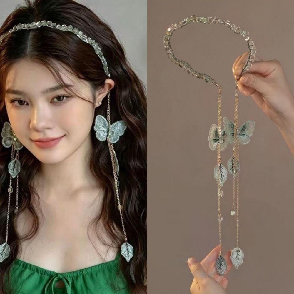 Chain Butterfly Tassel Headband Simulated Butterfly Women's Hair Hoop Party Wear