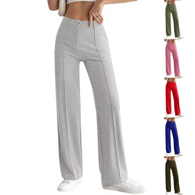 Брюки прямого кроя на резинке и пуговице, деловые кэжуал, для работы, вязаные, с эластичной талией, повседневные