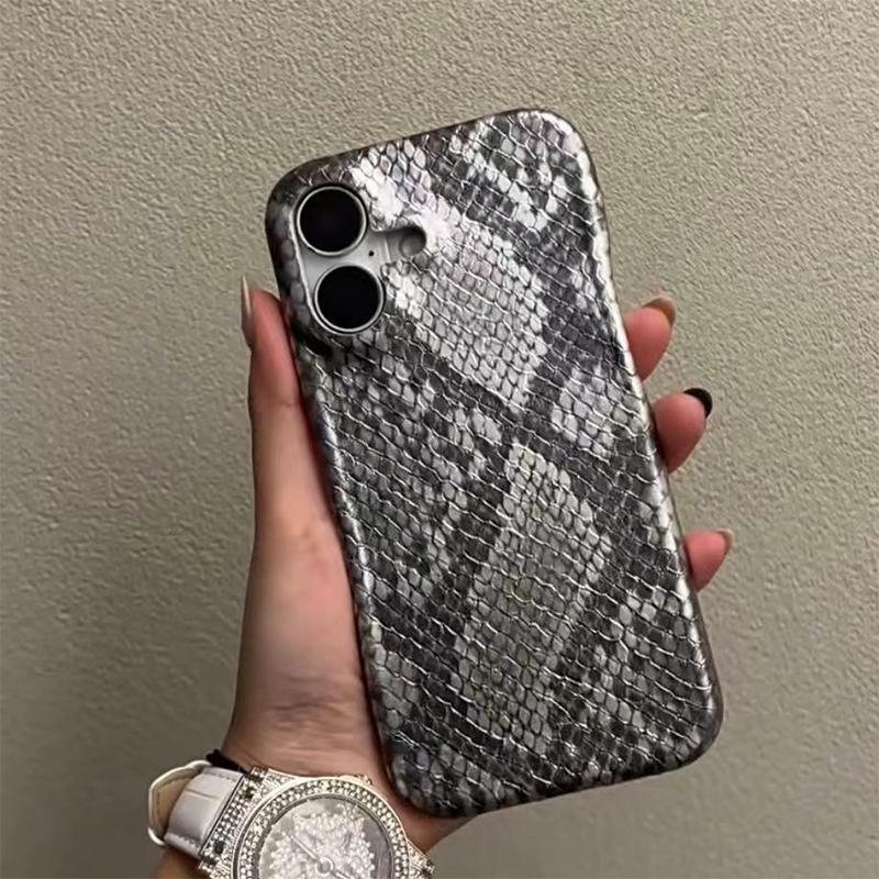 Модный шикарный кожаный чехол для телефона с текстурой змеиной кожи для iPhone 16 15 14 13 Pro Max Мягкая силиконовая задняя крышка