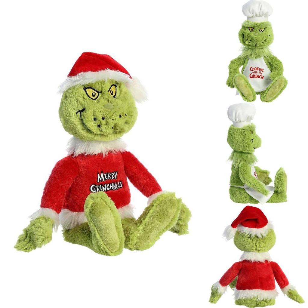 Cute Grinch Christmas Chef Dress Up Plush Toys Soft Adorable Stuffed Dolls