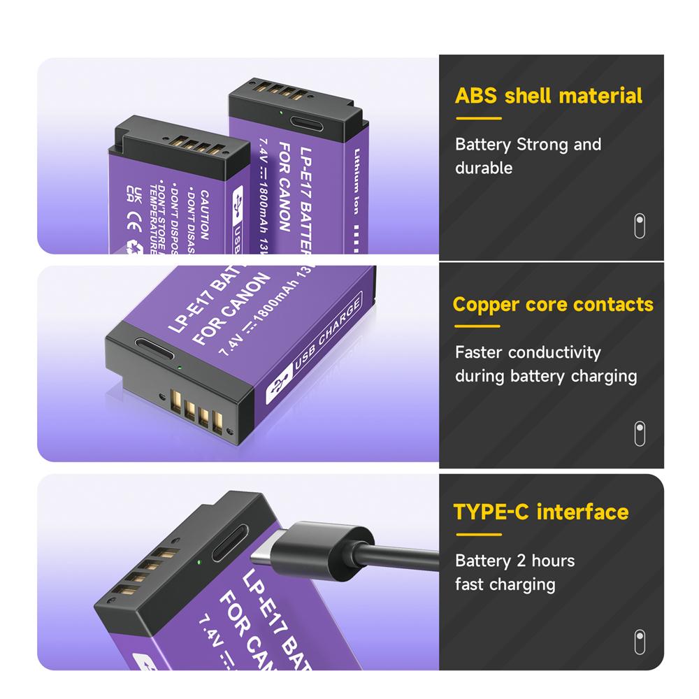 PALO Аккумулятор LPE17 LP E17 LP-E17 емкостью 1800 мАч с входом USB-C для Canon EOS RP 200 250D M3 M5 M6 750D 760D T6i T6s 800D 8000D 77D