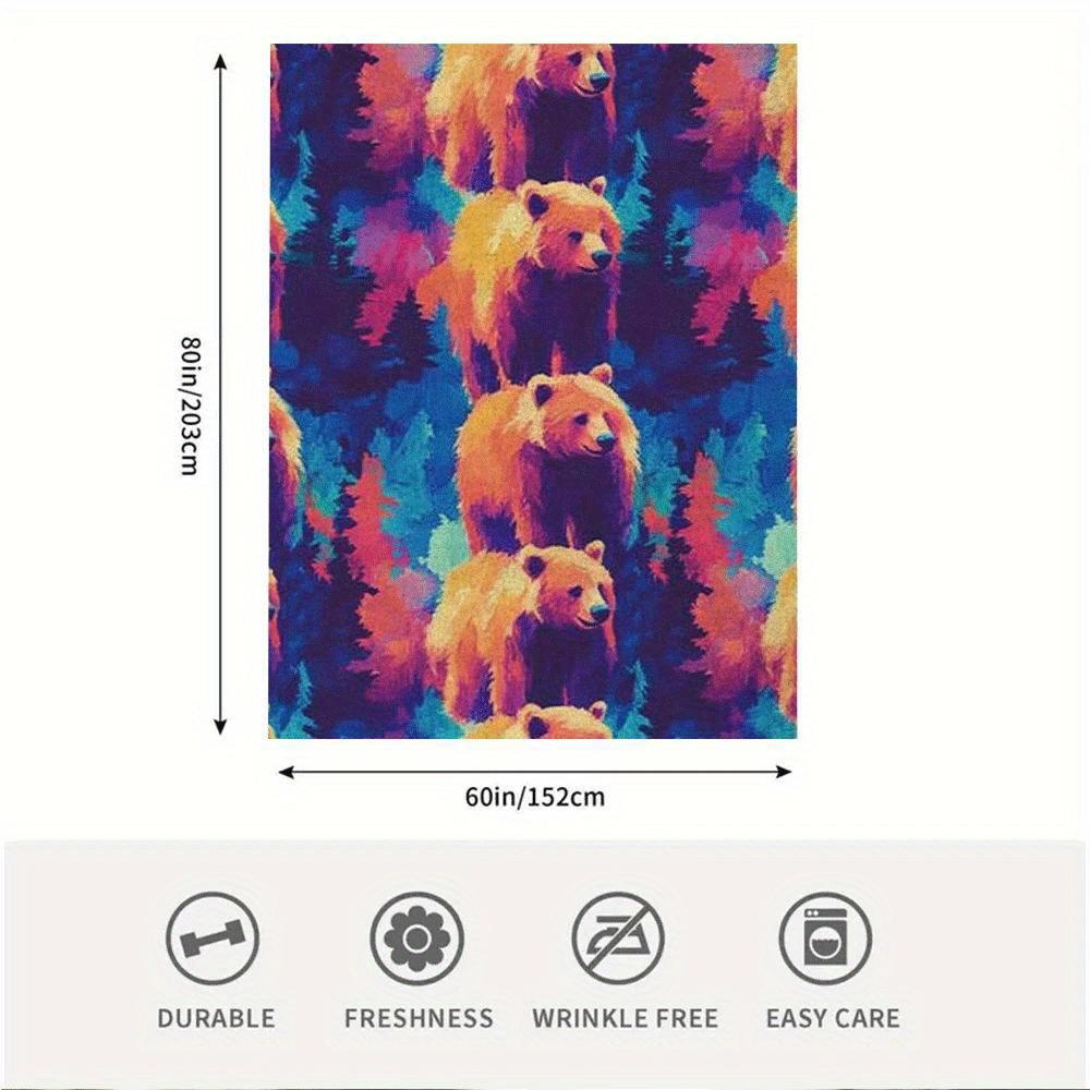 1 шт. Односторонняя печатная одеяло 60x80 дюймов - Яркие красочные медведи и сосны, бесшовный узор, ретро-стиль, мягкое, прочное