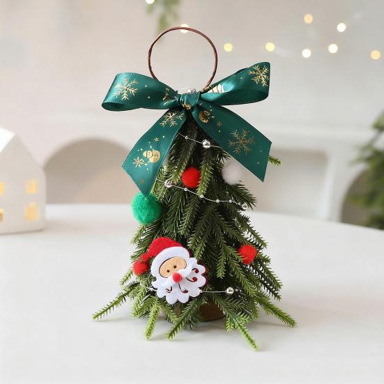 Christmas Tree Decoration Small Artificial Pine Tree Hanging Ornaments with Bow for New Year Xmas Party Home Decor