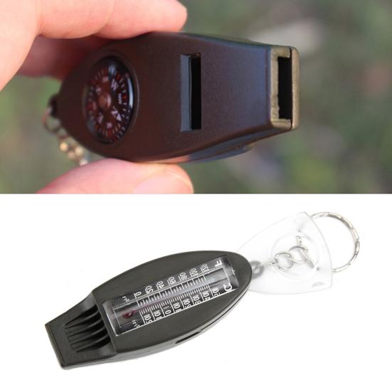 Аварийный свисток Компас Лупа Термометр Четкий звук Дизайн брелка 4 в 1 Многофункциональный походный свисток Снаряжение для улицы