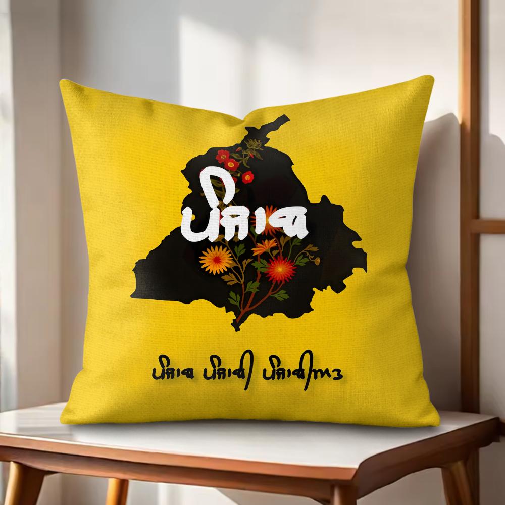 Classic PPunjab Map Cushion Cover Natural Linen Organic Fabric DoubleSided Printing Couch Pillow Covers Home Decor