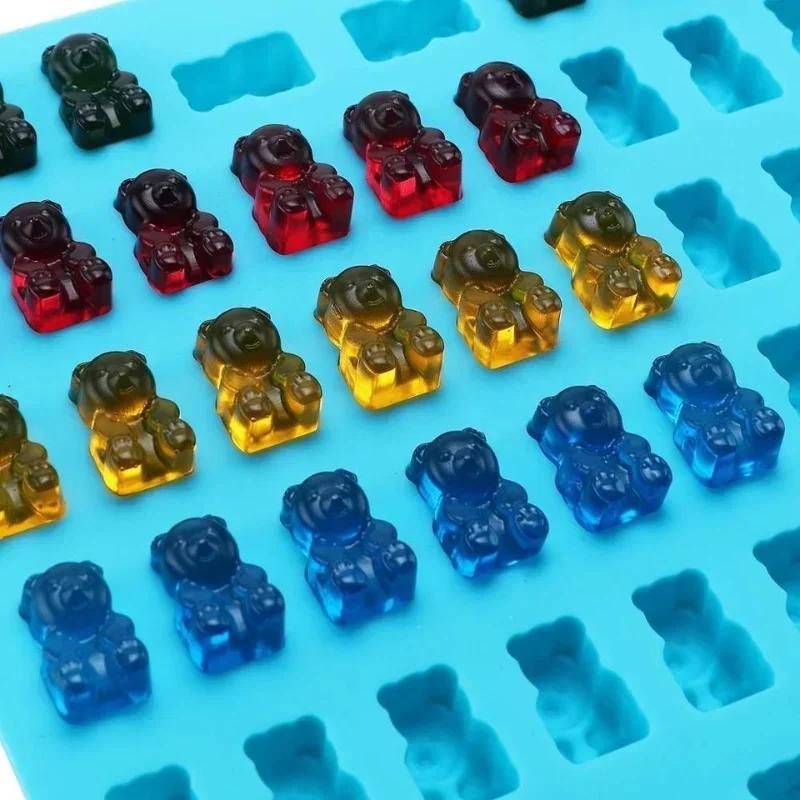 DIY Gummy Bear Mold 50 Grids Silicone Cute Jelly Bear Softsweets Mould with Dropper Candy Chocolate Mould Baking Decoration Tool
