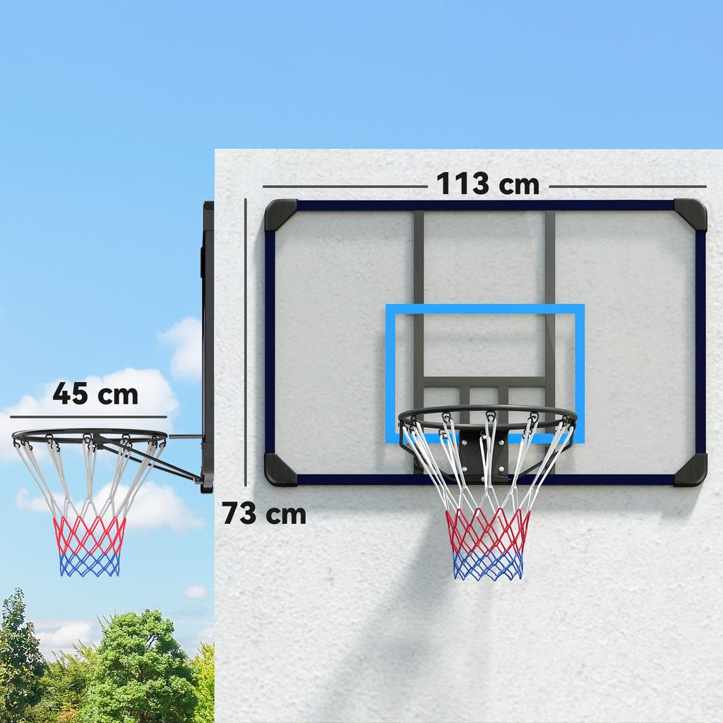 Basketball Hoop, Universal Wall Mount, Tear-Resistant Net, Rustproof Steel Frame, 113 x 61 x 73 cm