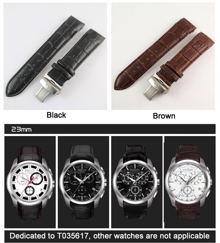 Серия COUTURIER 23 мм T035617A T035439A Серебряная пряжка-бабочка + натуральная кожа с изогнутым концом ремешок для часов браслет для T035