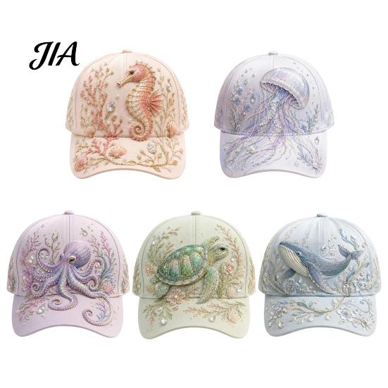 Fashionable Face Slimming Hat Ocean Creatures Baseball Cap, Adjustable Sun with Sea Summer Outdoor Travel Cap Animal Patterns, Trucker for Men
