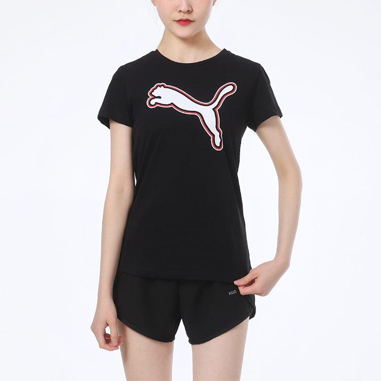 Puma Повседневная спортивная футболка с круглым вырезом и коротким рукавом, свободная, с принтом, женские топы, черная 845871-01