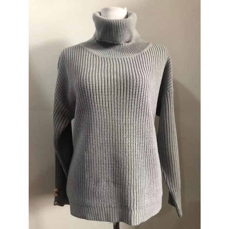 Autumn and Winter Women's Sweater Solid Color High Neck Knit Pullover Casual Fashion Sweater