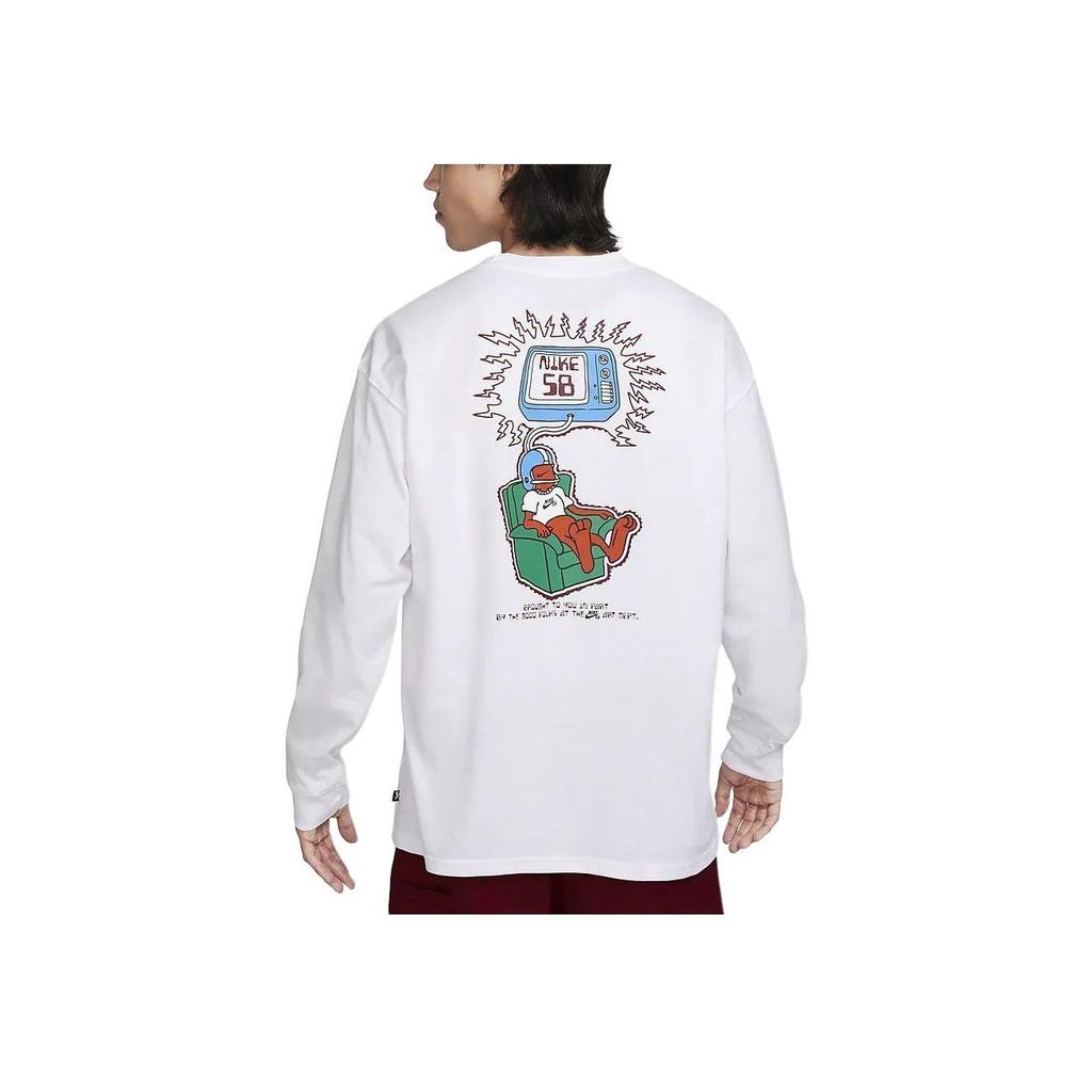 Nike Футболка с круглым вырезом и принтом Sb, повседневная, с длинным рукавом, мужская, белая FQ3714-100