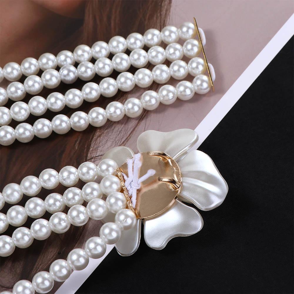 Elastic Metal Buckle Flower For Girls Dress Decoration Faux Pearl Korean Belt Women Waistband