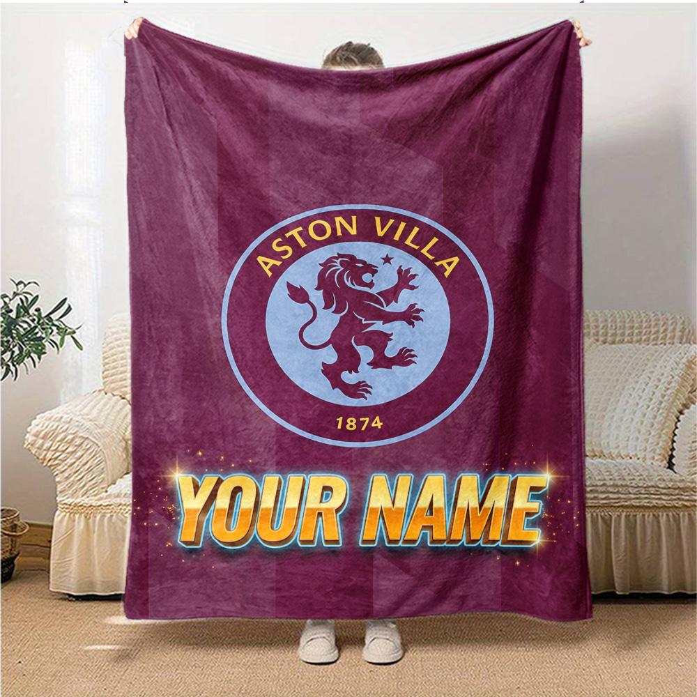 1 шт. Персонализированное одеяло Aston Villa с именем, Подарок, для мужчин и женщин, Мягкое одеяло, Хорошо подходит для дивана-кровати, дивана, путешествий, Легкое фланелевое одеяло
