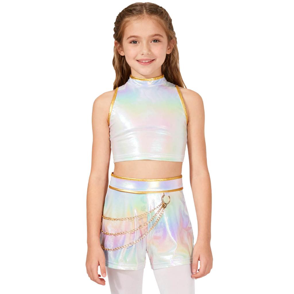 Костюм Демона Наряд Концертной Певицы Комплект Шорт для Хип-Хоп Танцев для Девочек Детей Одежда для Хэллоуинской Вечеринки