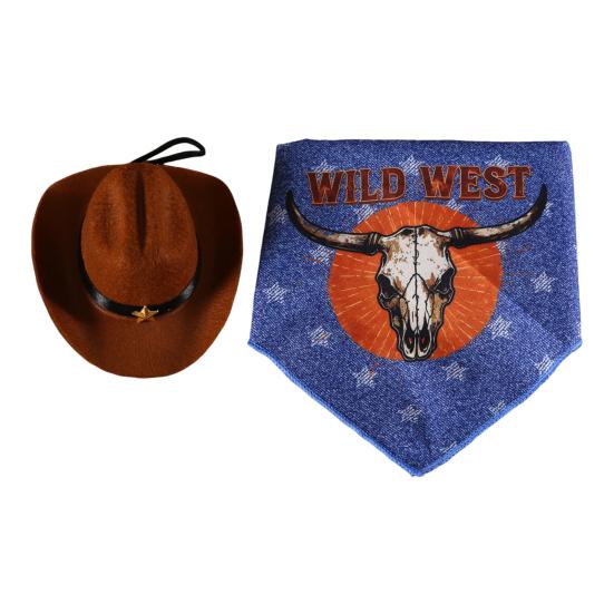 Yousheng Pet Cowboy Costume Dog Cowboy Hat And Bandana Scarf Set Pet Halloween Christmas Party Cosplay Accessories for Cats Small Medium Dogs