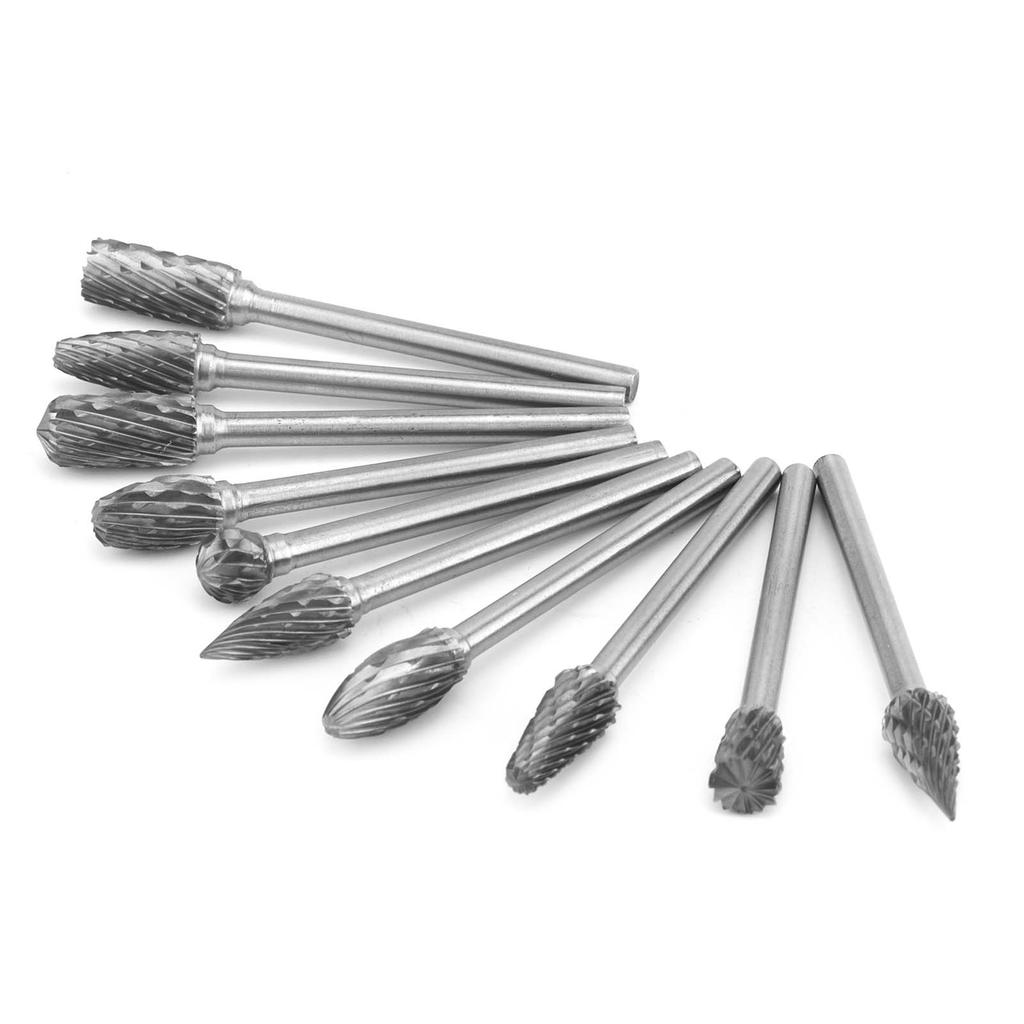 10Pcs Rotary File Milling Cutter Carbide Grinding Head Woodworking Reaming Carving Router 3mm