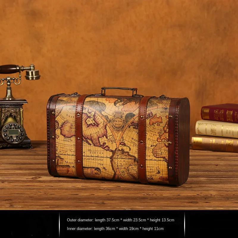 Деревянный антикварный ящик для хранения, средневековый винтажный чемодан, сундук с сокровищами, ожерелья, ювелирные изделия, подарочная коробка с замком, большая фотокоробка