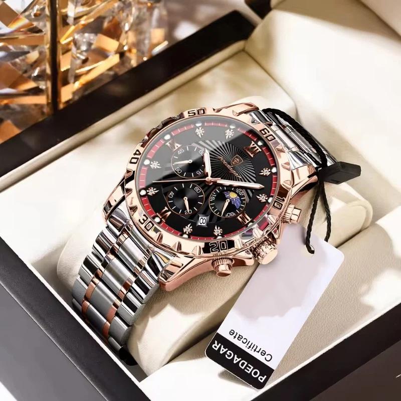 POEDAGAR Luxury Military Watch For Men Waterproof Luminous Chronograph Date Wristwatch Stainless Steel Quartz Watches