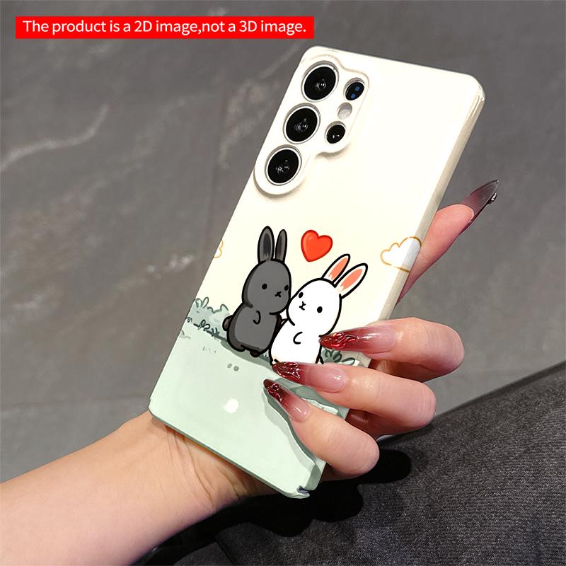 2DFlat Samsung phone case Cute Bunnies Holding Hearts Sky Background Applicable to Galaxy S23 S24 S25ULTRA S26 A12 A14 A15 A16 A54 A55