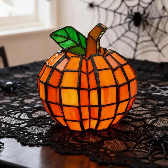 Витражный тыквенный фонарь ручной работы, тыквенная лампа на Хэллоуин, стеклянный декор «Звездная ночь», комнатное осеннее украшение
