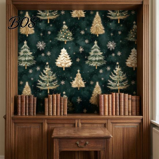 Modern Dark Green Room Decor Christmas Tree Wall Sticker, 150/300cm Gold Peel And Stick Wallpaper, Living Bedroom Mural Removable PVC Decal