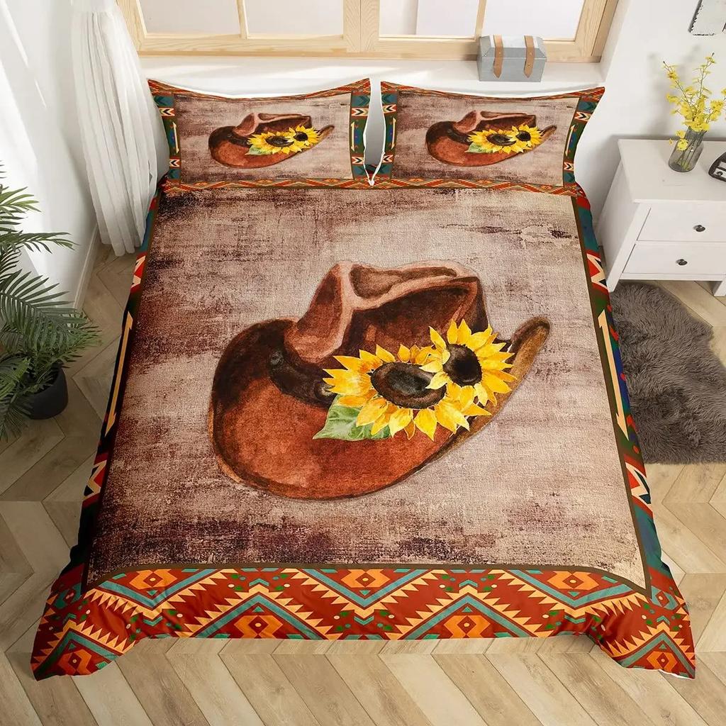 Пододеяльник в стиле вестерн-ковбой, комплект постельного белья Twin King Cowboy Boots Hat Floral Exotic Farmhouse Cowboys Patchwork