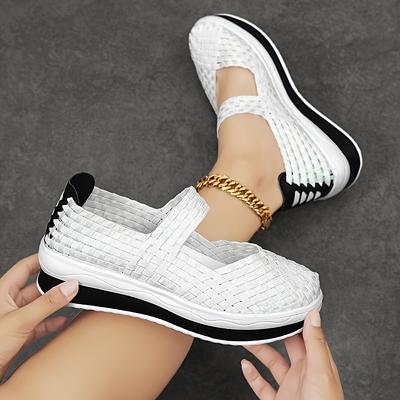 Женская Мода Повседневная Обувь Ручной Работы, Однотонная, Низкий Верх, Слипоны, Округлый Носок, Летний Сезон, Тканевая Стелька, Без Принта,