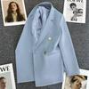 Milky White Green-Botton Suit Jacket - Korean Edition, 2024 Spring/Autumn, Women's Casual High-End Blazer