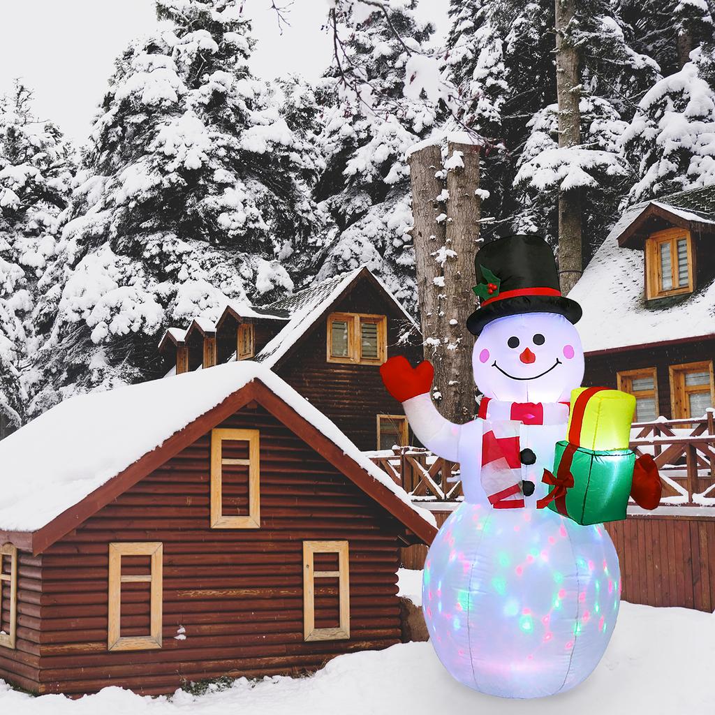 5FT Christmas Inflatables Snowman Shaped LED Rotating Colored Lights Blow Up Xmas Inflatable Props
