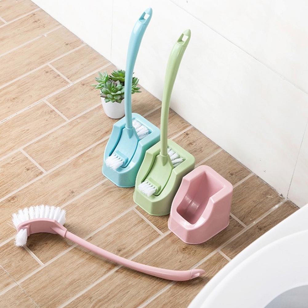 Long-handled Sanitary Brush Cleaning Curved Corner Toilet Brush with Base