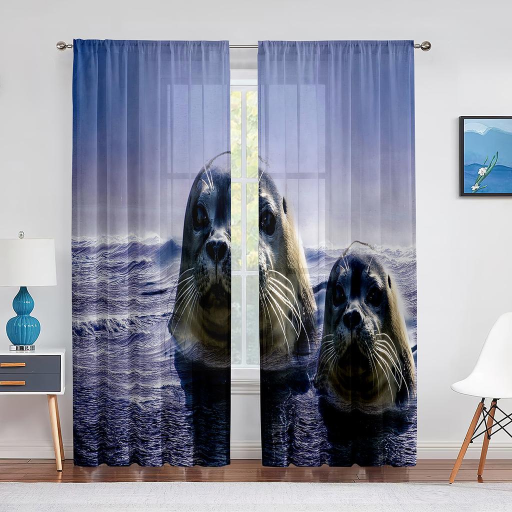 Подводное животное морской лев плавает в чистой воде Прозрачная занавеска для гостиной кухни спальни Домашний декор Тюль Вуаль занавеска