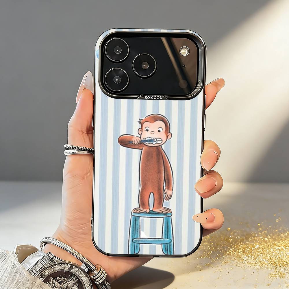 C-CuriousS G-George Monkey Phone Case For iPhone17,16,15,14,13,12,11,Pro,MAX White Matte Shockproof Cover
