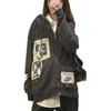 Women's Street Brown Graffiti Print Zip Vintage Tops Hoodie Sweatshirts Hoodies Kawaii Blouse Grunge Y2k Coats Autumn Jackets
