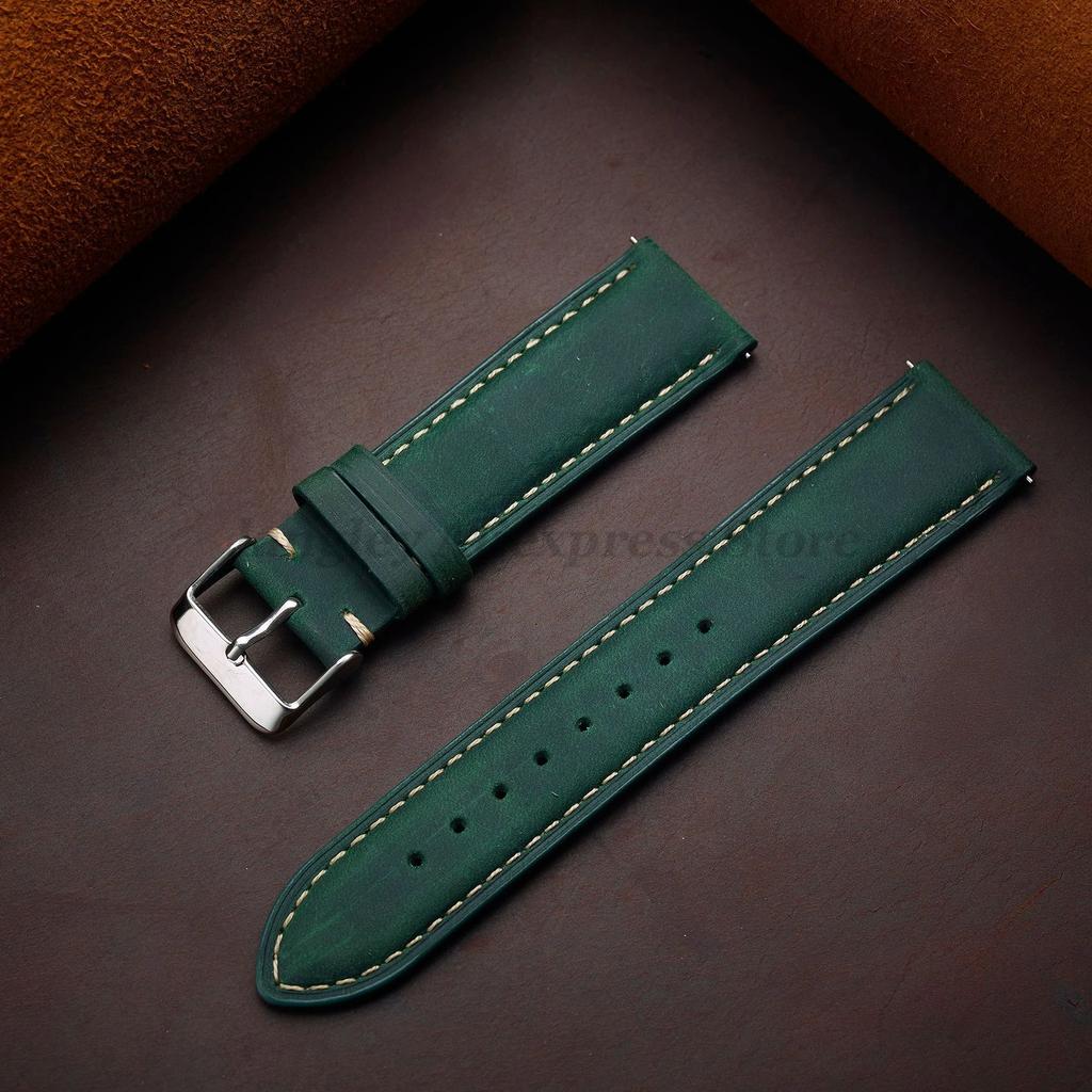 Leather Watch Strap 14mm 16mm 18mm 20mm 22mm 24mm for Samsung Galaxy Watch7/6/5/4 Vintage Brown Quick Release Universal Bracelet