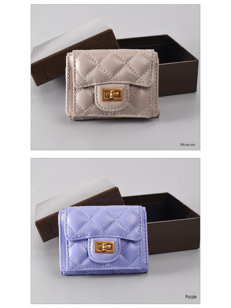 Короткий кошелек из овчины с ромбовидным узором – Элегантный европейский и американский стиль, кошелек с клапаном для монет для женщин