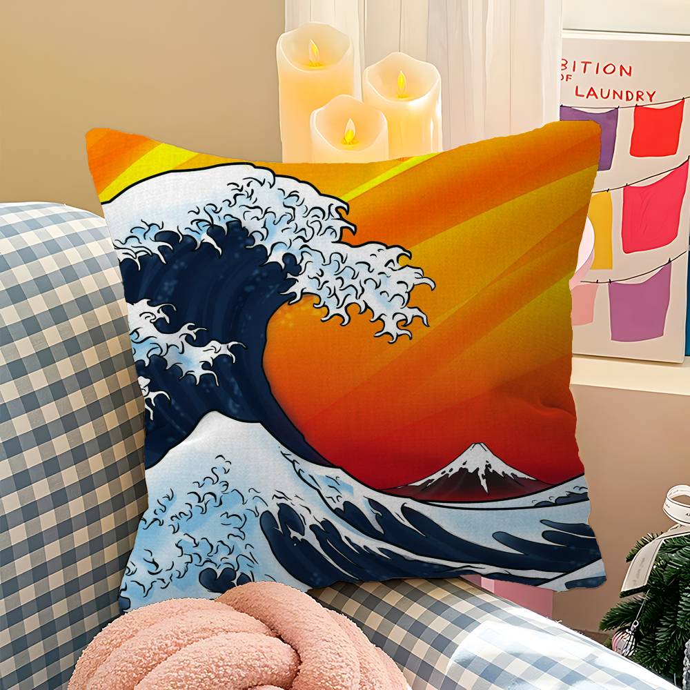 Japanese Wave Art Pillow Cover Design Cushion Cover Decor Holiday Decorati