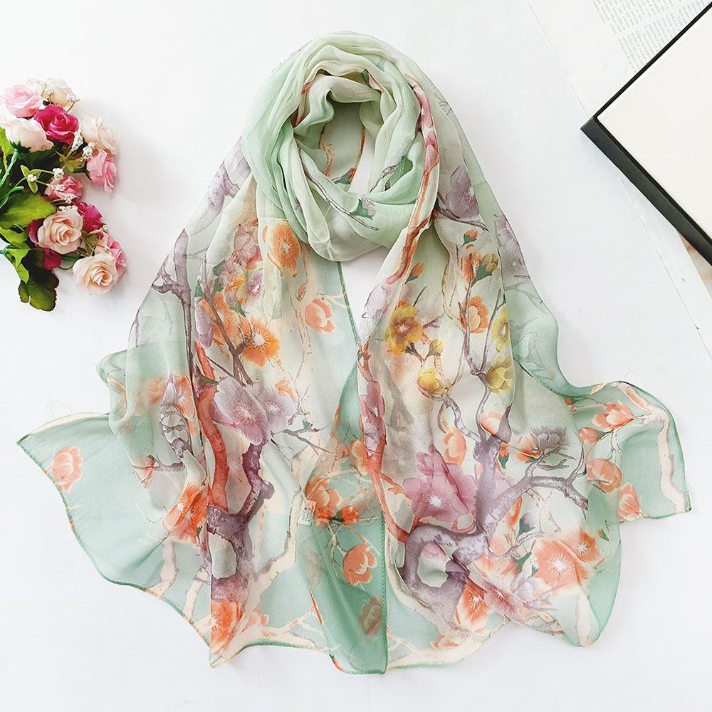 Breathable Silk Scarf Sun-Resistant Long Wraps Summer Bandana for Women
