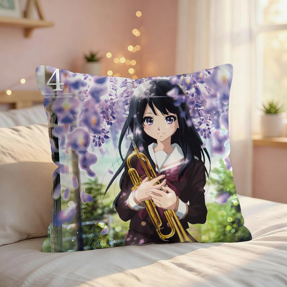 Подушка с принтом Аниме E-Euphonium, шелковистый короткий плюш, скрытая молния, пылезащитный чехол для диванной подушки, для домашнего декора