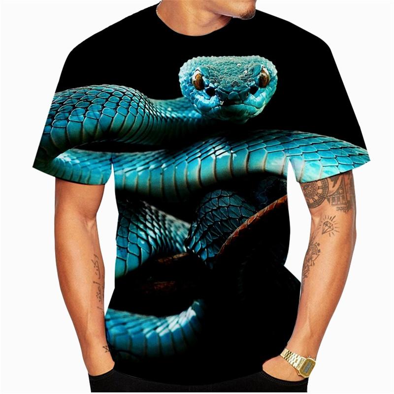 Животное Змея Футболка с круглым вырезом Повседневный топ 3D-печать Мужская с коротким рукавом Тренд Личность Дышащая Уличная одежда Футболка оверсайз 4787