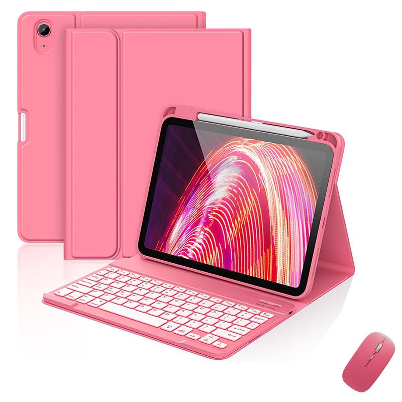 Совместимо с iPad A16 11-го поколения / 10-го поколения 10,9 дюйма: Семицветная Bluetooth-клавиатура с подсветкой в кожаном чехле.