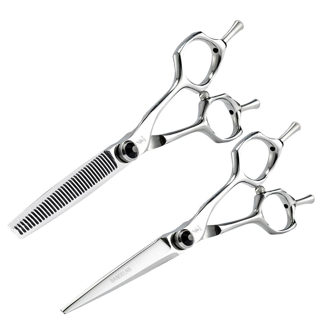 Sangelar 6-дюймовые ножницы для волос с двойным хвостом для левой и правой руки, профессиональные парикмахерские ножницы, режущие филировочные ножницы, парикмахерские инструменты