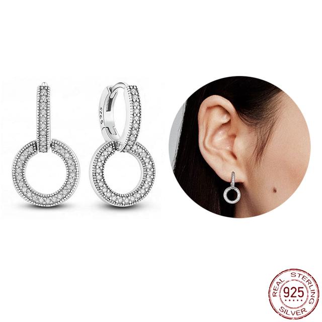 Серьги из стерлингового серебра 925 пробы, настоящее большое сердце, циркон, круглые серьги-кольца для женщин, модные серебряные серьги, ювелирные изделия, подарок