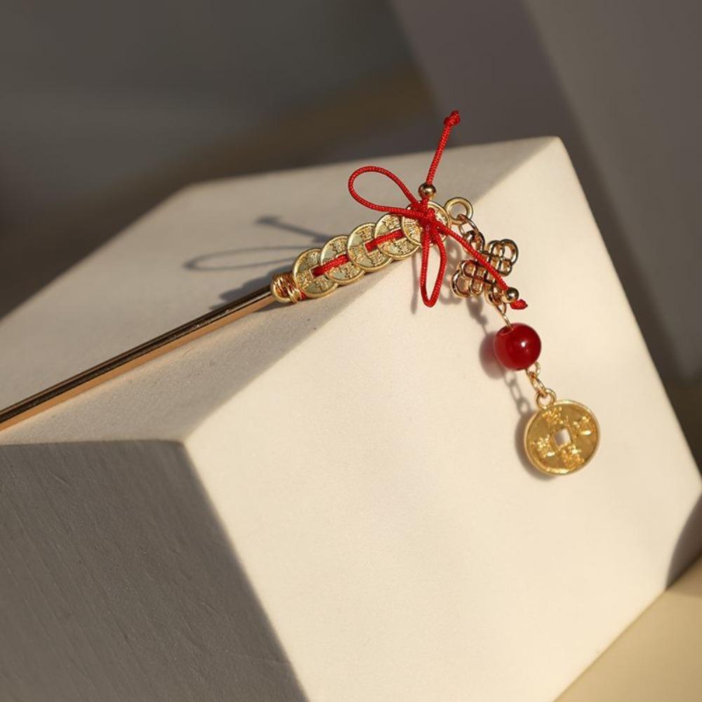 Antique New Year Hairpin Copper Coin Hanfu Hair Fork Vintage Ancient Hair Stick Jewelry